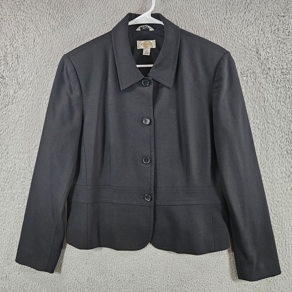 Talbots Black Wool Italian Fabric Peplum Blazer Jacket Womens Size 12 Japan